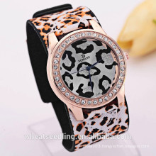 2015 new arrival women's leopard rhinestone around low price brand fashion watch